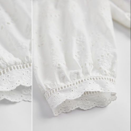 白ブラウス 花刺繍フリルリボン付きブラウス