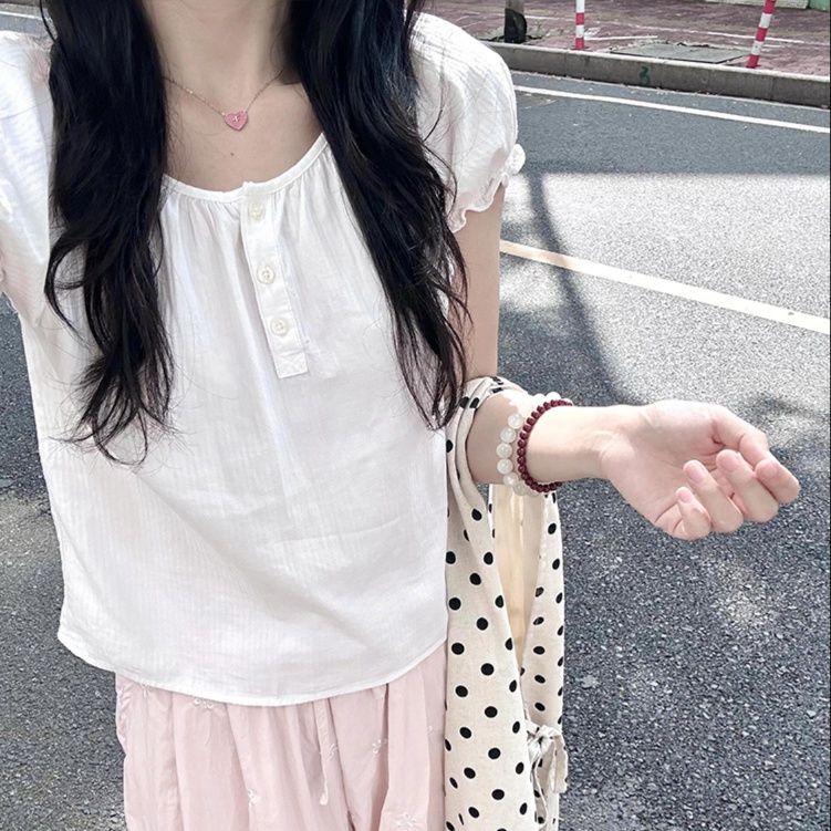 白ブラウス ふんわりパフスリーブシフォン