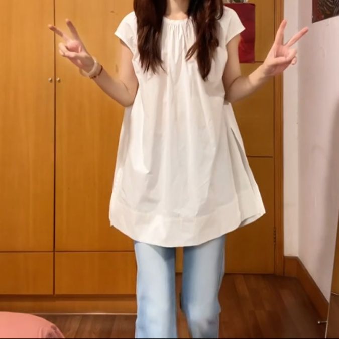 白ブラウス ギャザーネック チュニックブラウス