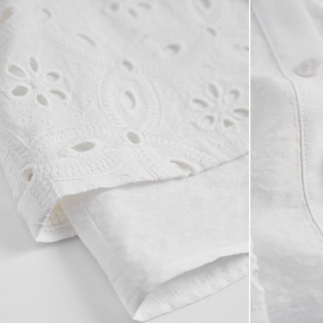 白ブラウス 花刺繍レース襟フリルブラウス