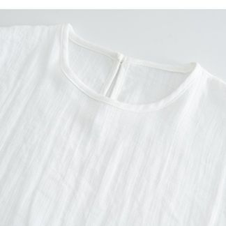 白ブラウス 上質リネン風ノースリーブブラウス