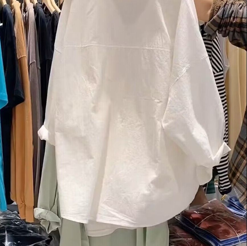白ブラウス リネン風ゆったりシャツブラウス