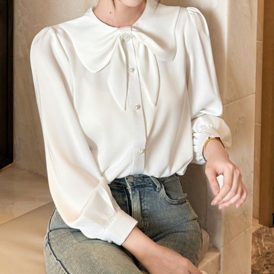 白ブラウス 優美な蝶結びブラウス