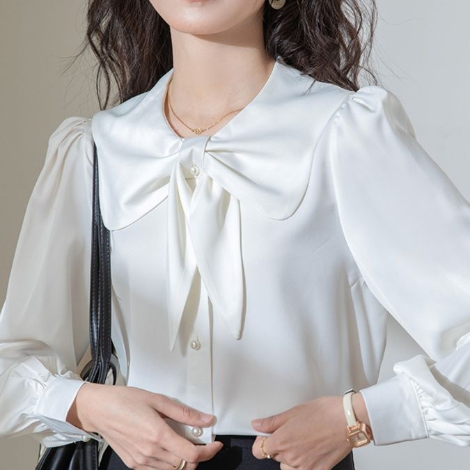 白ブラウス 優美な蝶結び襟ブラウス
