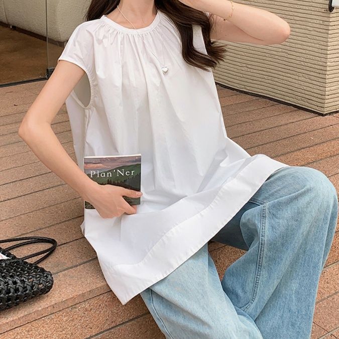 白ブラウス 優雅ギャザーネックシフォンブラウス