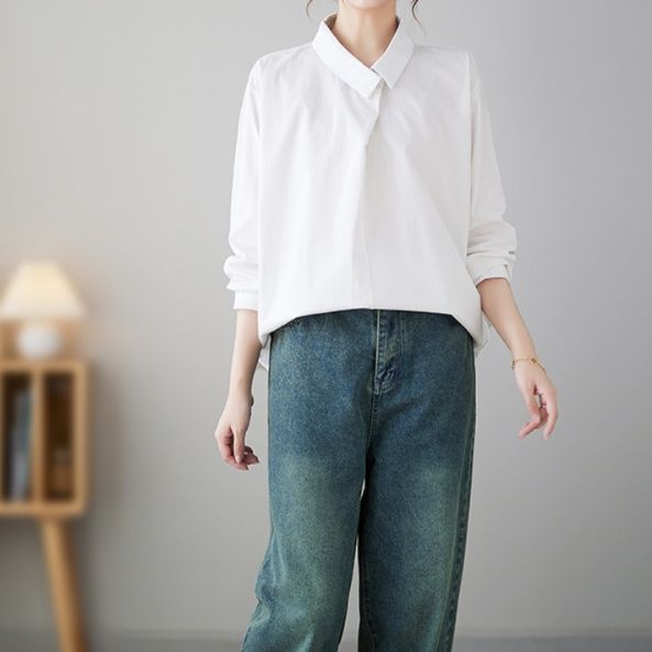 白ブラウス ゆったりシルエット清楚ブラウス