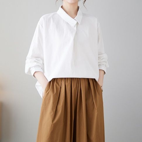 白ブラウス ゆったりシルエット清楚ブラウス