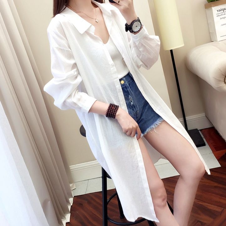 白ブラウス 清涼ロングシルエットチュニック