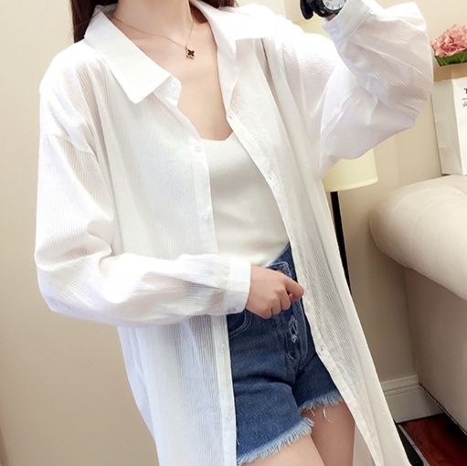 白ブラウス 清涼ロングシルエットチュニック