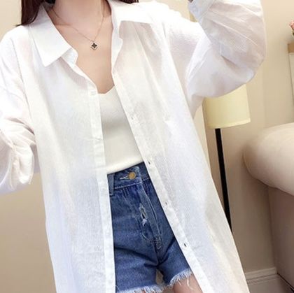 白ブラウス 清涼ロングシルエットチュニック