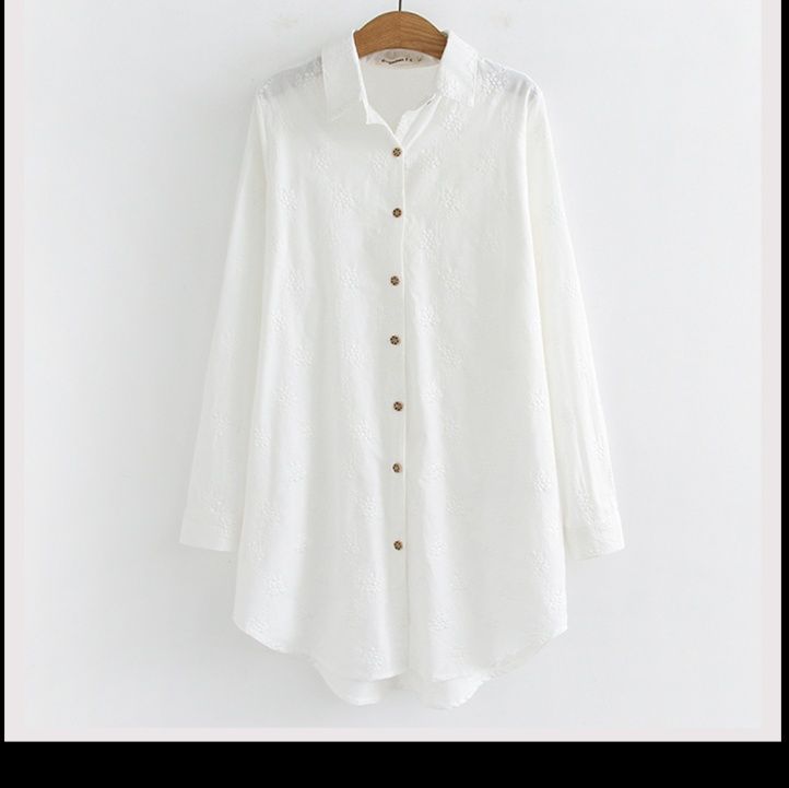 白ブラウス 花刺繍ロングシャツチュニック