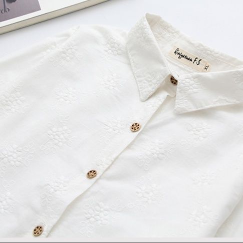 白ブラウス 花刺繍ロングシャツチュニック