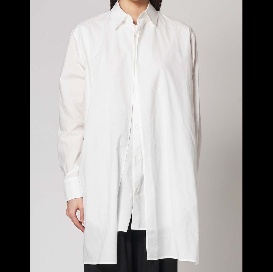 白ブラウス 上質ロングシルエットチュニック