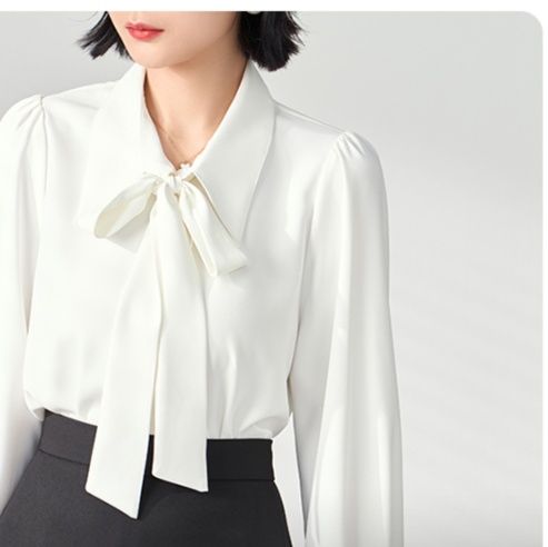 白ブラウス 優美リボンタイ ブラウス