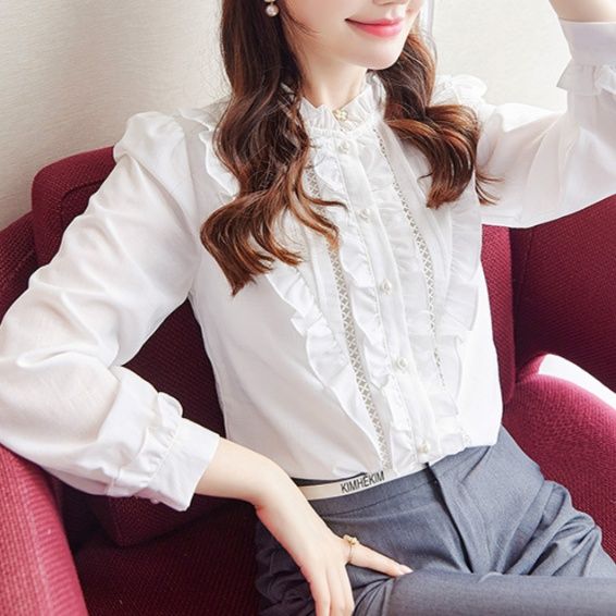 白ブラウス 優美立体フリルブラウス
