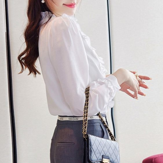 白ブラウス 優美立体フリルブラウス