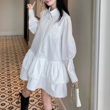 白ブラウス 優美なティアードフリルチュニック