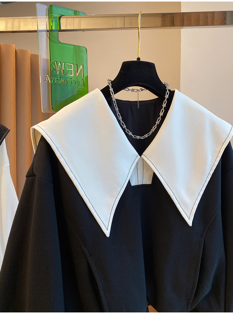 白ブラウス 長袖シャツ 大きめ襟 体型カバー 大人可愛い韓国風