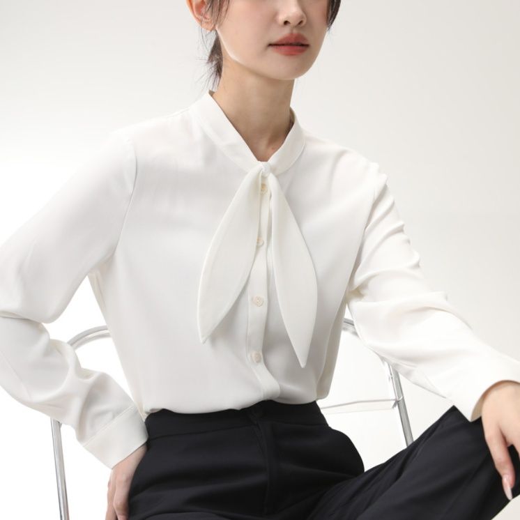 白ブラウス 優美なリボンタイ ブラウス