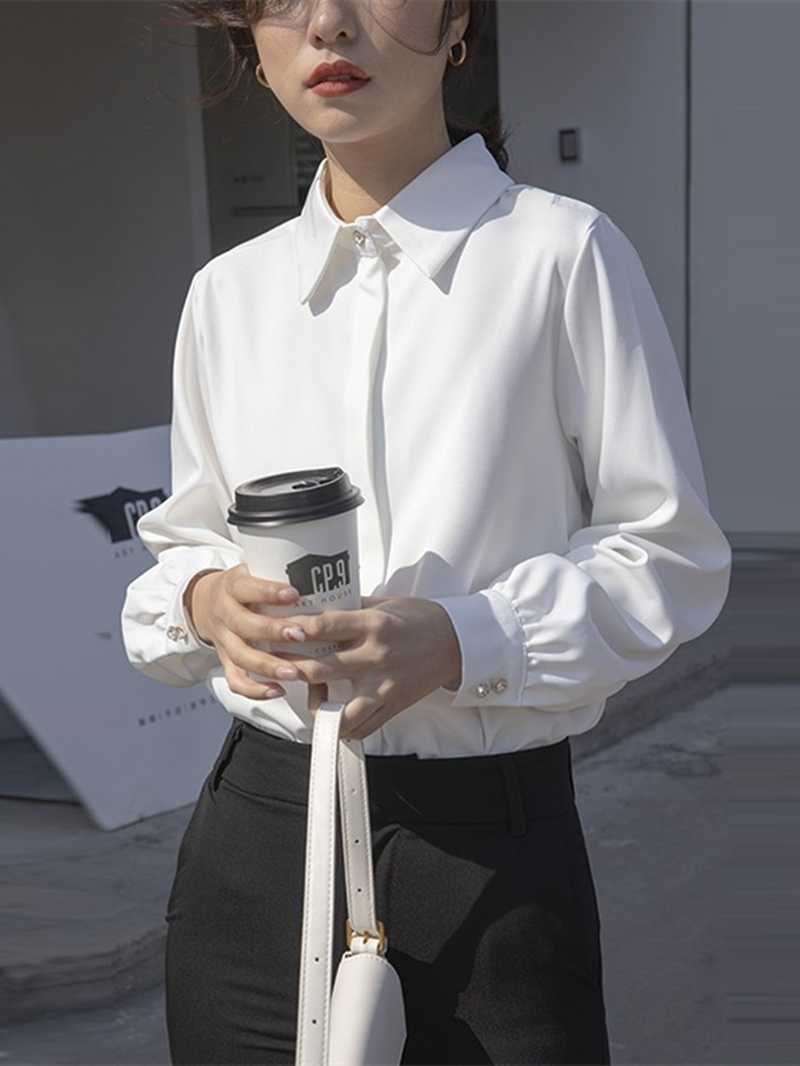 白ブラウス 優美なシルエット 上質シフォンブラウス