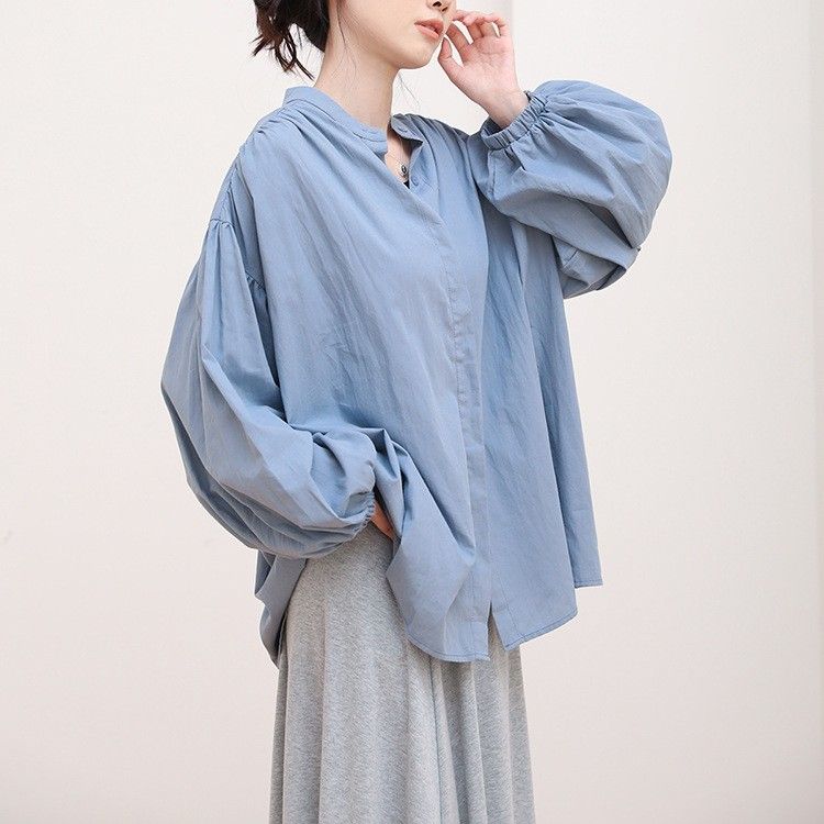 白ブラウス ゆったりシルエット長袖オーバーサイズシャツ