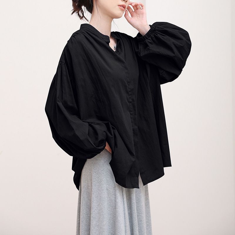 白ブラウス ゆったりシルエット長袖オーバーサイズシャツ