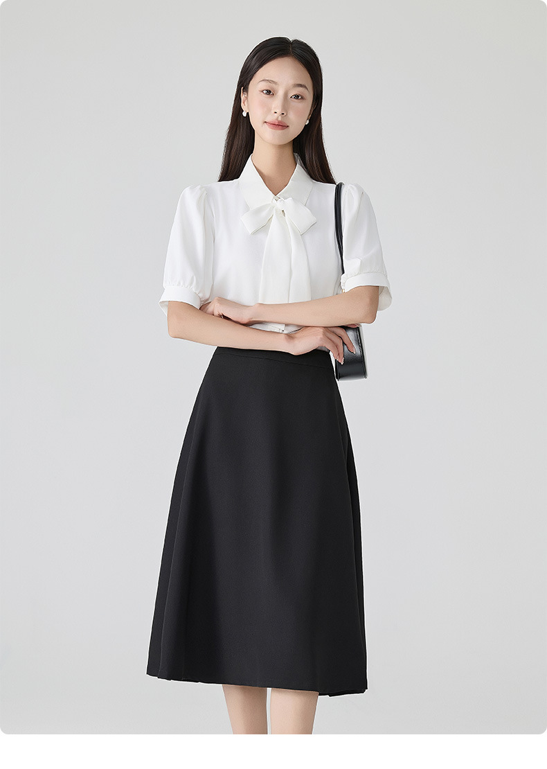 白ブラウス 優美リボンタイ半袖ブラウス