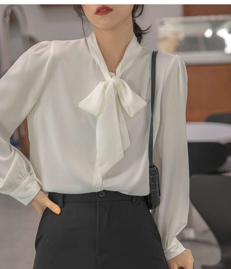 白ブラウス 優美なボウタイブラウス
