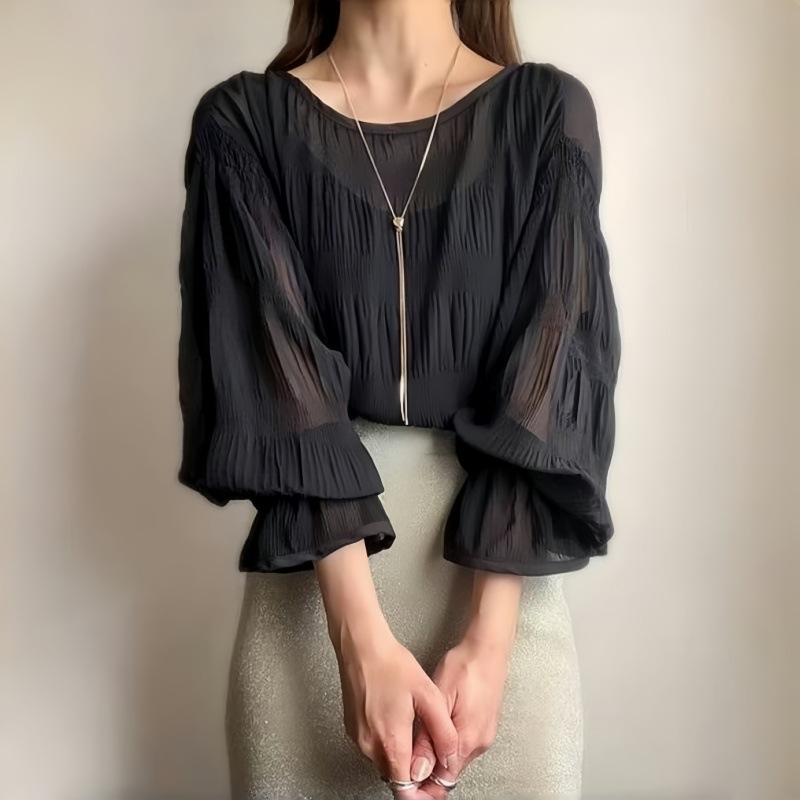 白ブラウス シフォン ブラウス レディース 長袖 フリル袖 3色展開