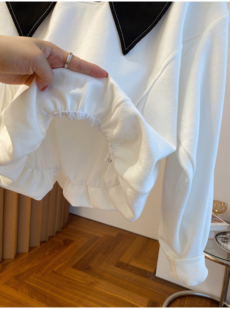 白ブラウス 長袖シャツ 大きめ襟 体型カバー 大人可愛い韓国風