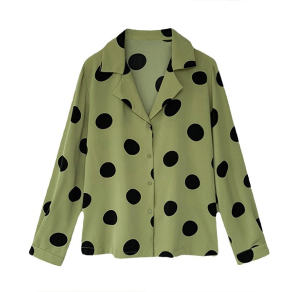 白ブラウス 大人ドット柄シフォンブラウス上品きれいめ長袖シャツ