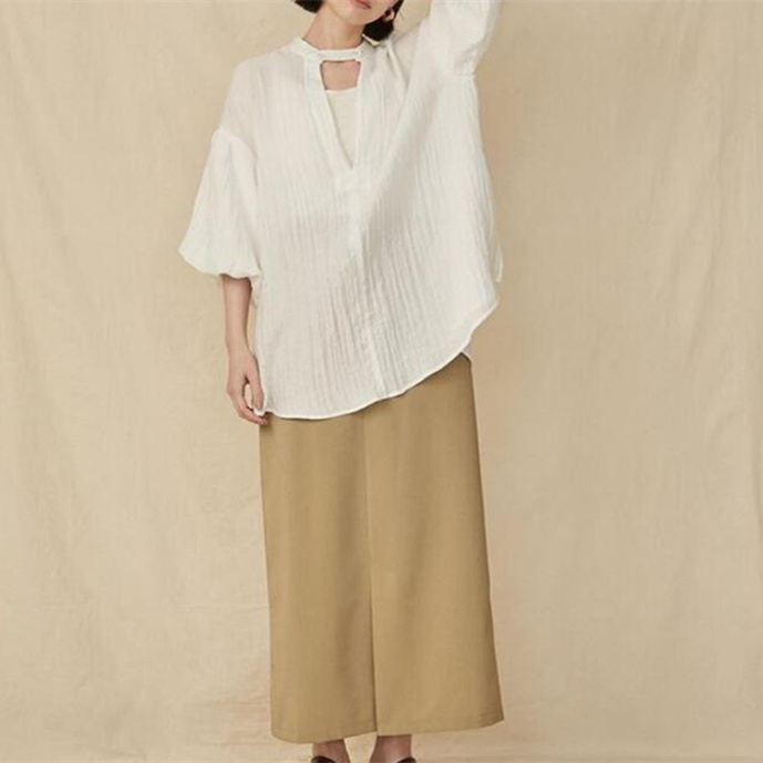 白ブラウス 体型カバー 七分袖 白シャツ レディース おしゃれ 着回し