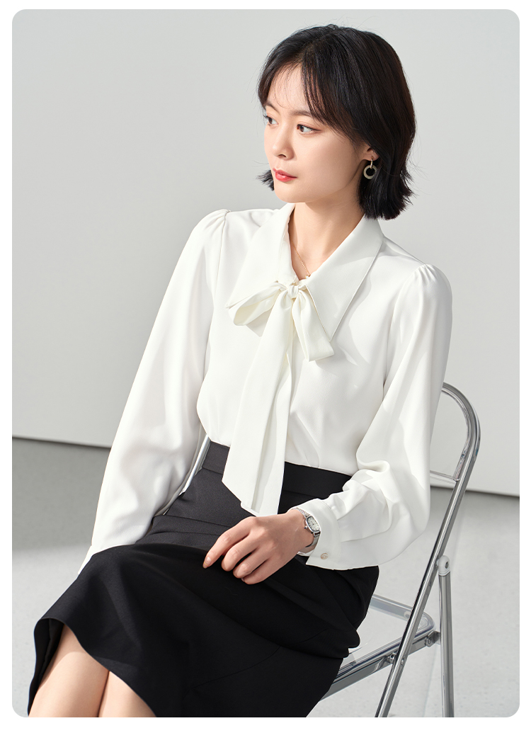 白ブラウス 優美リボンタイ ブラウス