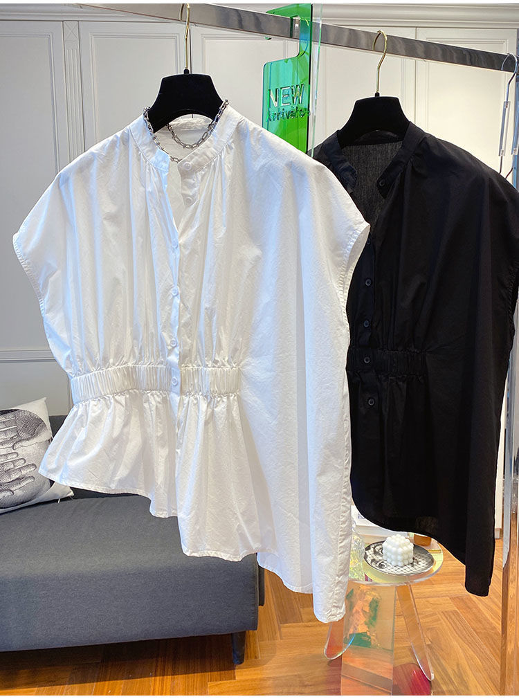 白ブラウス 不規則裾シャツブラウス 体型カバー 大人可愛い韓国風