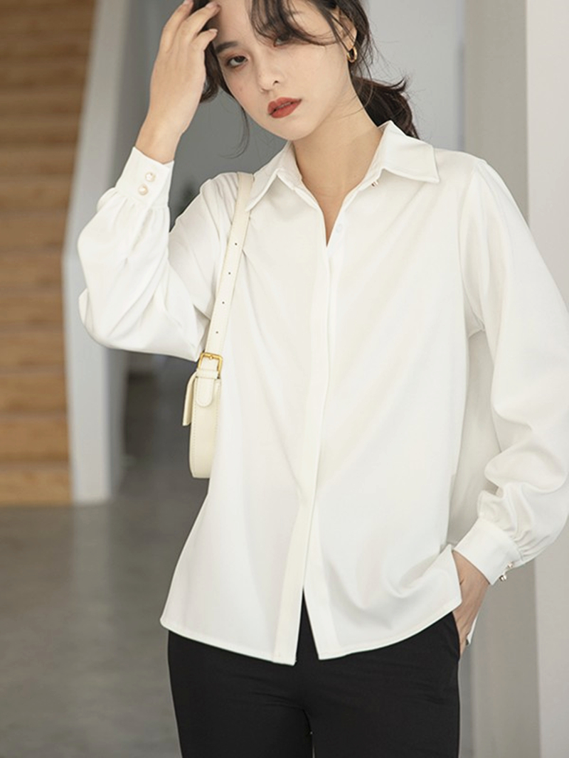 白ブラウス 優美なシルエット 上質シフォンブラウス