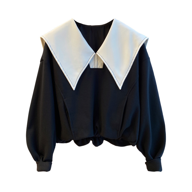 白ブラウス 長袖シャツ 大きめ襟 体型カバー 大人可愛い韓国風