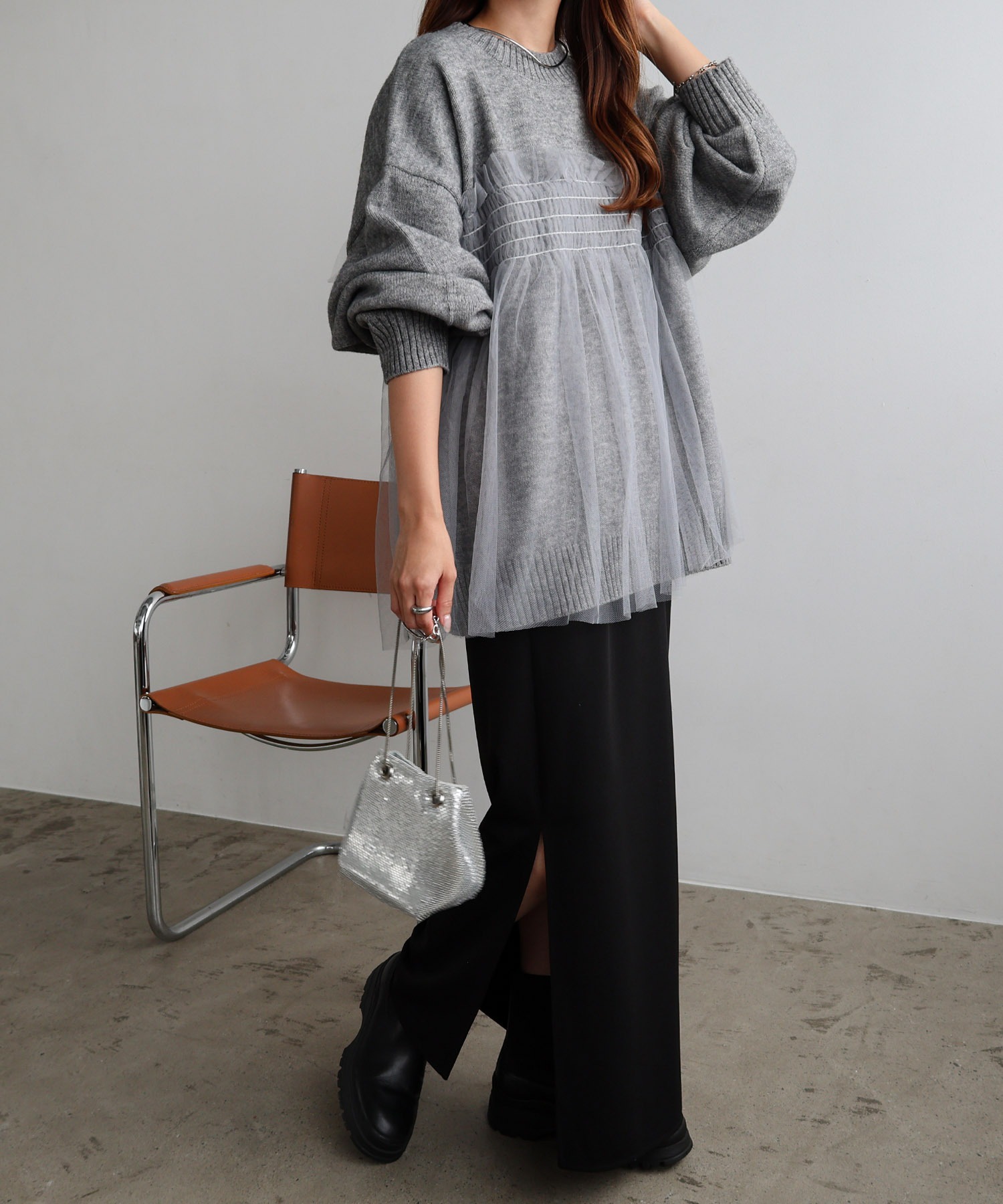 白ブラウス 秋冬新作 重ね着風シャツ 体型カバー 長袖 レディース