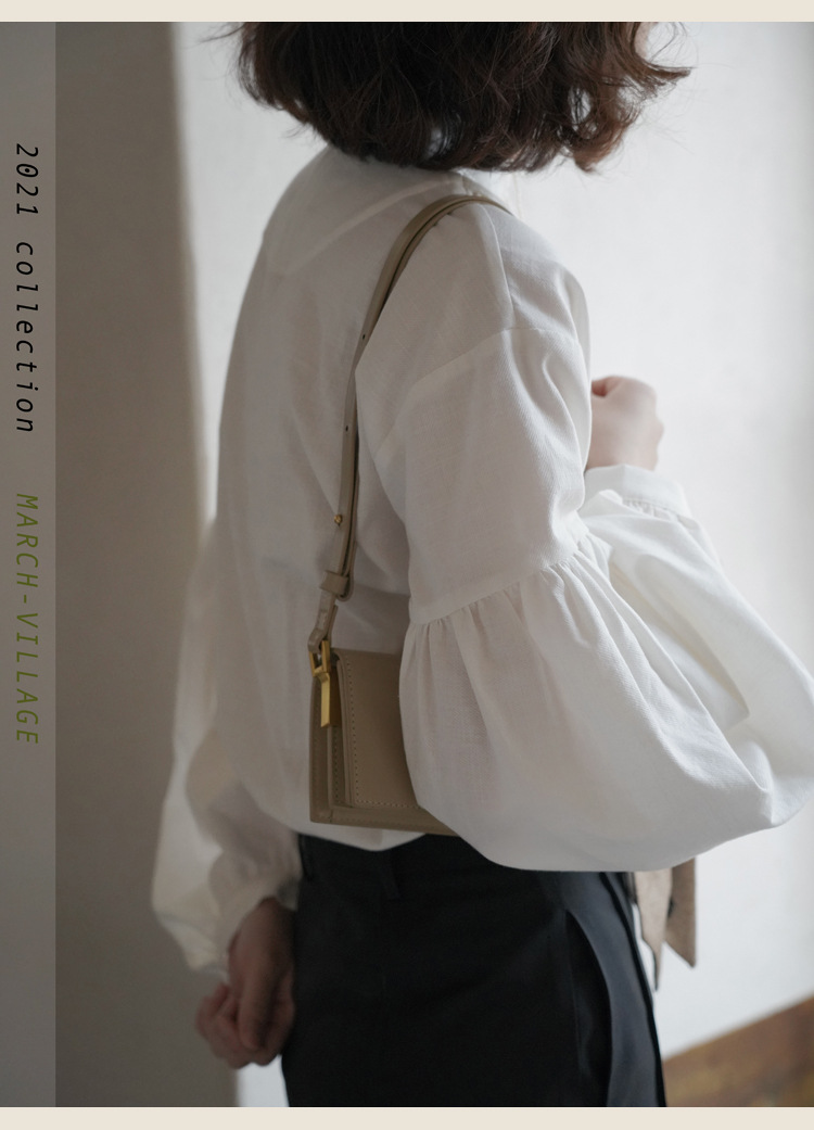 白ブラウス 春新作 パフスリーブ白シャツ 丸襟 女性用トップス