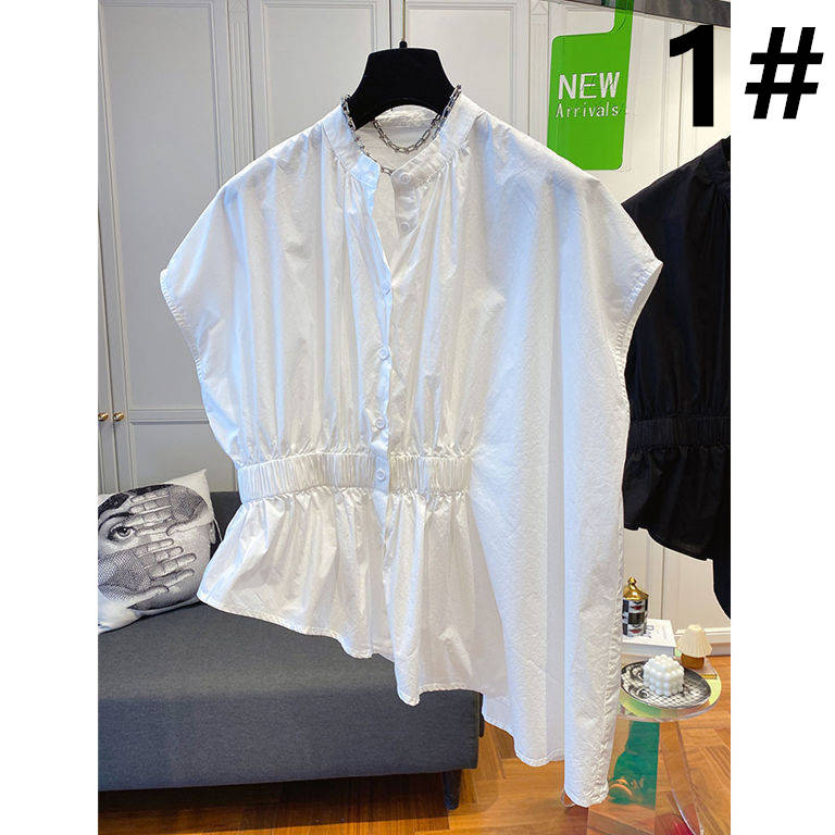 白ブラウス 不規則裾シャツブラウス 体型カバー 大人可愛い韓国風