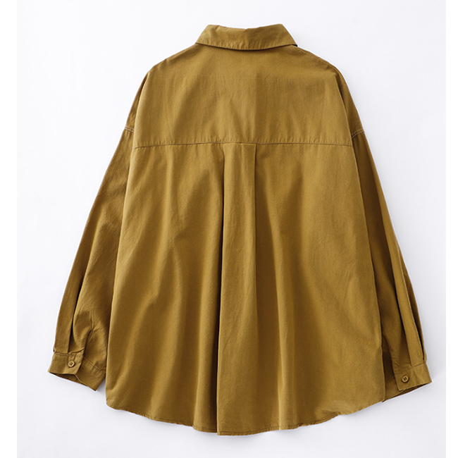 白ブラウス 襟付き長袖シャツ 胸ポケット付きベーシックブラウス