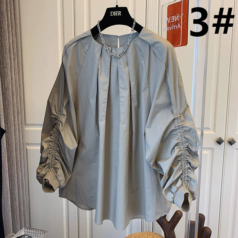 白ブラウス 体型カバー長袖シャツ 韓国風大人可愛いブラウス