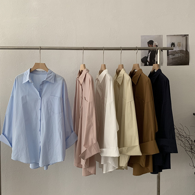 白ブラウス 秋新作 レディース 長袖シャツ ゆったり シルエット 6色展開