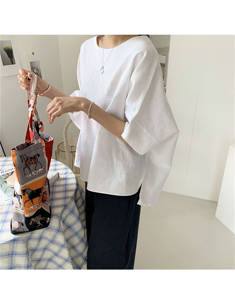 白ブラウス ゆったりシルエット七分袖チュニック