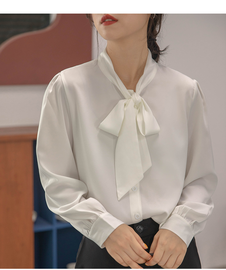 白ブラウス 優美なボウタイブラウス