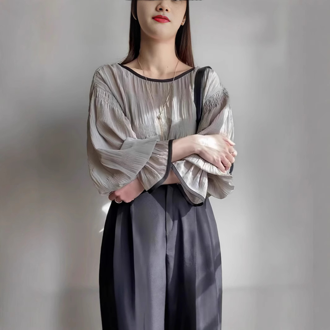 白ブラウス シフォン ブラウス レディース 長袖 フリル袖 3色展開