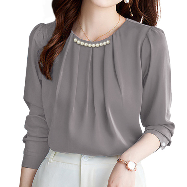 白ブラウス パール付きシフォンブラウス上品な卒業入学式用