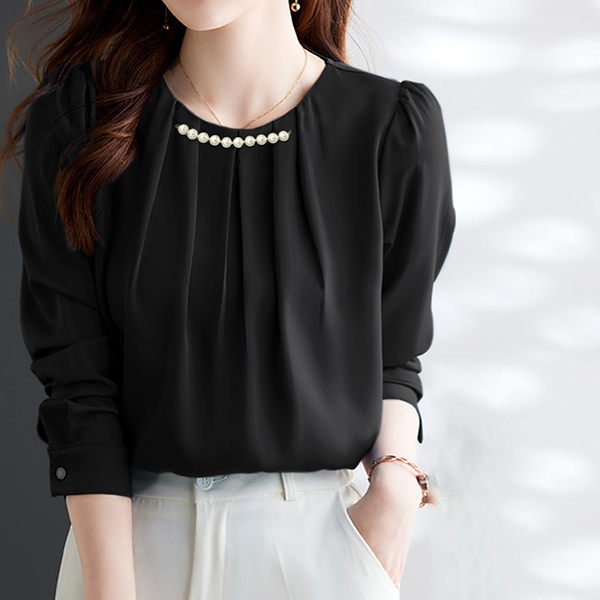 白ブラウス パール付きシフォンブラウス上品な卒業入学式用