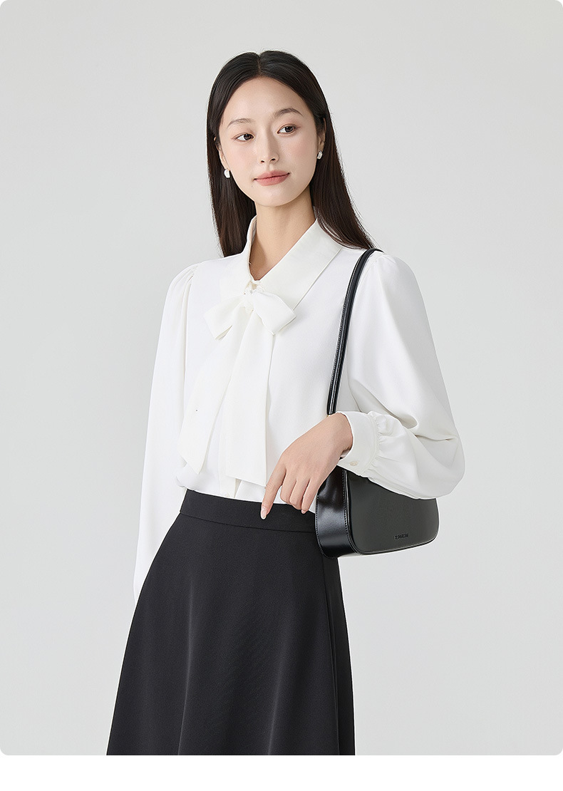 白ブラウス 優美リボンタイ半袖ブラウス