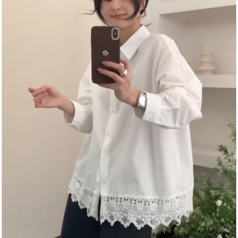 白ブラウス 裾レース飾りゆったりブラウス