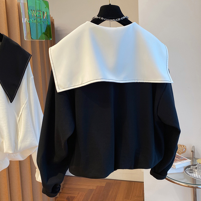 白ブラウス 長袖シャツ 大きめ襟 体型カバー 大人可愛い韓国風